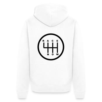 Race Now - Gang Schaltung - Unisex Premium Bio Zip Hoodie - Weiß - Hinten - Thijin (182cm)