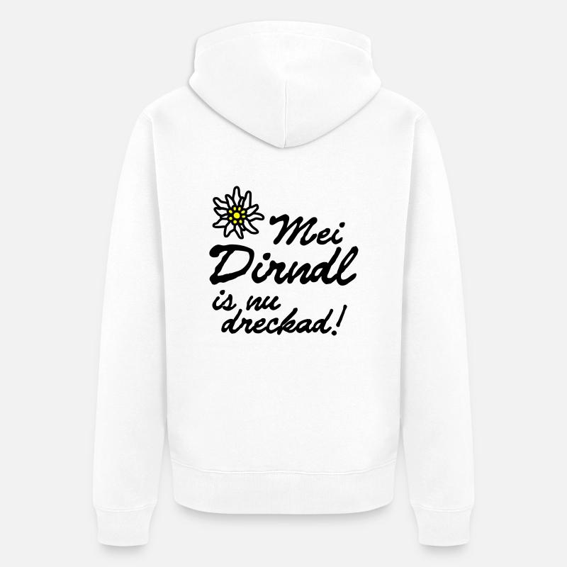 "Mei dirndl est nu dreckad!" | - Veste à capuche bio Premium Unisexe - blanc