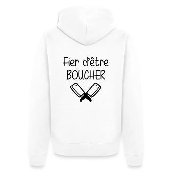 Fier d'être Boucher - Veste à capuche bio Premium Unisexe - blanc - Dos - Thijin (182cm)