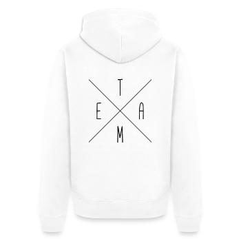 team - Unisex Premium Bio Zip Hoodie - Weiß - Hinten - Thijin (182cm)
