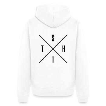 SHIT X - Unisex Premium Bio Zip Hoodie - Weiß - Hinten - Thijin (182cm)