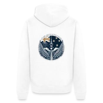 Neuseeland Aotearoa Kiwi 22 - Unisex Premium Bio Zip Hoodie - Weiß - Hinten - Thijin (182cm)