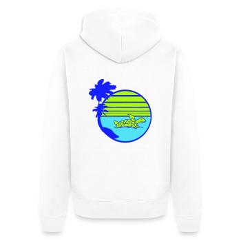 Palm Trees Turtle Swimming Stripe Sun Round - Unisex Premium Organic Zip Hoodie - white - Back - Thijin (182cm)