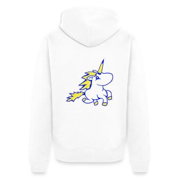 Licorne monte rapide galop mignon cheval de dessin animé - Veste à capuche bio Premium Unisexe - blanc - Dos - Thijin (182cm)