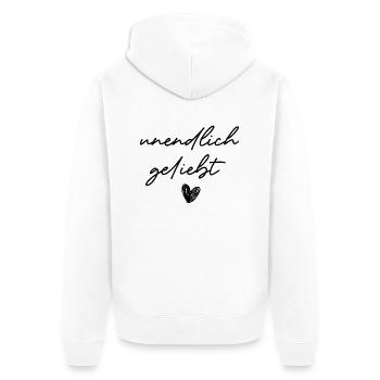 unendlich geliebt - Unisex Premium Bio Zip Hoodie - Weiß - Hinten - Thijin (182cm)