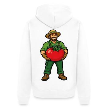 Gärtner mit riesiger Tomate aus dem Gemüsegarten - Unisex Premium Bio Zip Hoodie - Weiß - Hinten - Thijin (182cm)