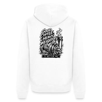 Kaffeeschwergewichte - Unisex Premium Bio Zip Hoodie - Weiß - Hinten - Thijin (182cm)
