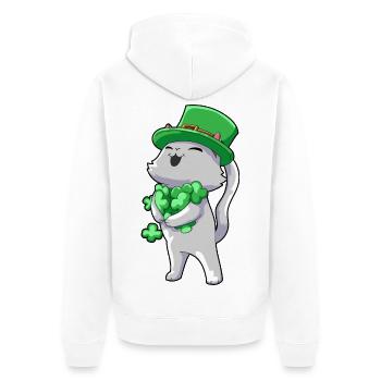 Katze Kleeblatt Glück - Unisex Premium Bio Zip Hoodie - Weiß - Hinten - Thijin (182cm)
