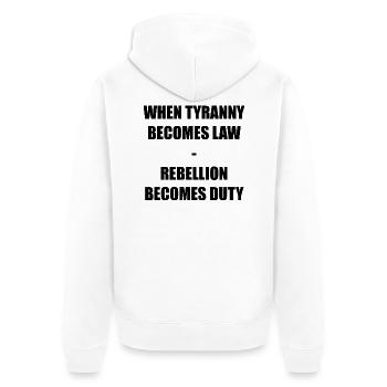 WHEN TYRANNY - Unisex Premium Bio Zip Hoodie - Weiß - Hinten - Thijin (182cm)