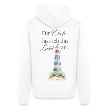 Für Dich lass ich das Licht an - Unisex Premium Bio Zip Hoodie - Weiß - Hinten - Thijin (182cm)