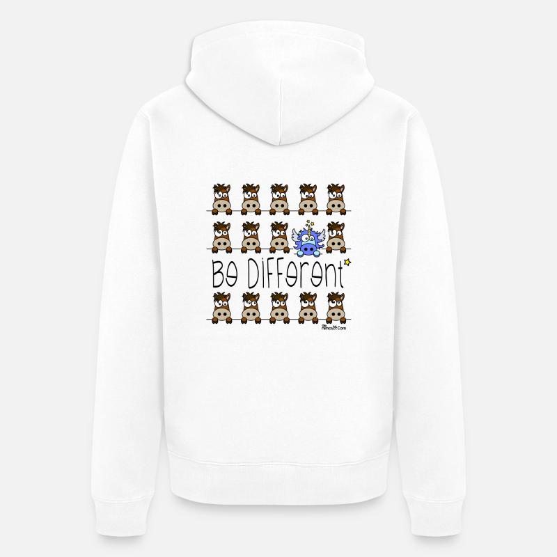 Licorne Bleu - Be Different, citations - Veste à capuche bio Premium Unisexe - blanc