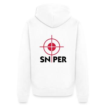 Ich bin ein Scharfschütze - Unisex Premium Bio Zip Hoodie - Weiß - Hinten - Thijin (182cm)