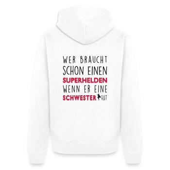 Meine Schwester-Superheld - Unisex Premium Bio Zip Hoodie - Weiß - Hinten - Thijin (182cm)