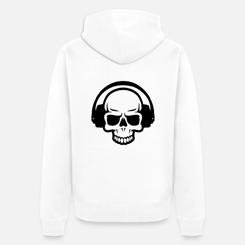 totenkopf mit kopfhörer - Unisex Premium Bio Zip Hoodie - Weiß