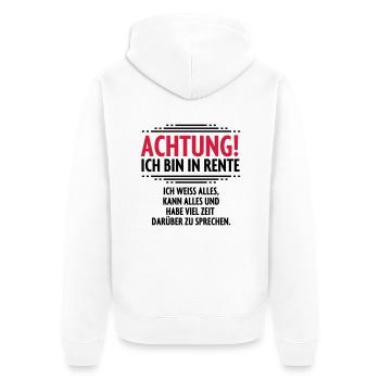 Achtung Rente Rentner - Unisex Premium Bio Zip Hoodie - Weiß - Hinten - Thijin (182cm)