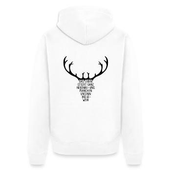 Geweih - Hirsch - Elch - Wild - Ren - Hörner - 1C - Unisex Premium Bio Zip Hoodie - Weiß - Hinten - Thijin (182cm)