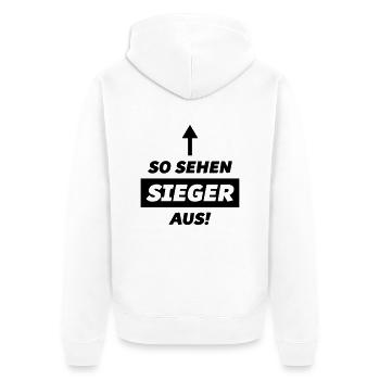 sieger so sehen aus - Unisex Premium Bio Zip Hoodie - Weiß - Hinten - Thijin (182cm)