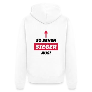 so sehen sieger aus design - Unisex Premium Bio Zip Hoodie - Weiß - Hinten - Thijin (182cm)