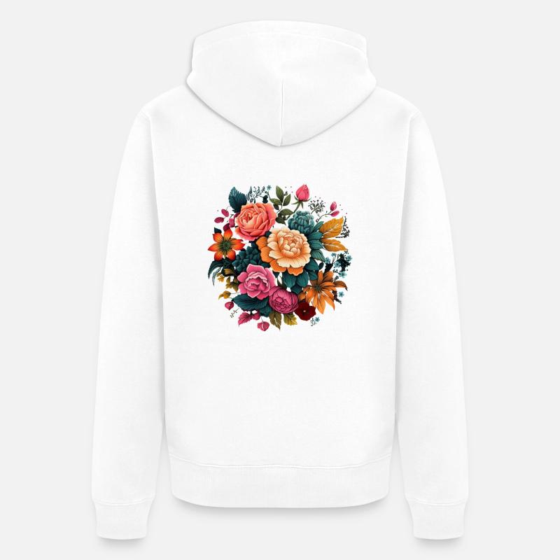 T-Shirts mit psychedelischem Blumenmuster - Unisex Premium Bio Zip Hoodie - Weiß