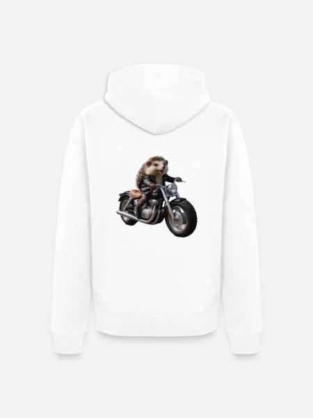 Biker-Igel - Unisex Premium Bio Zip Hoodie - Weiß