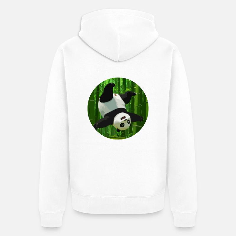 Panda faisant un saut périlleux - Veste à capuche bio Premium Unisexe - blanc