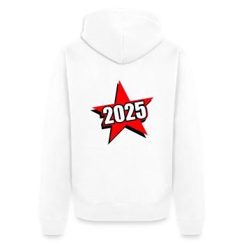 2025 Stern - Unisex Premium Bio Zip Hoodie - Weiß - Hinten - Thijin (182cm)