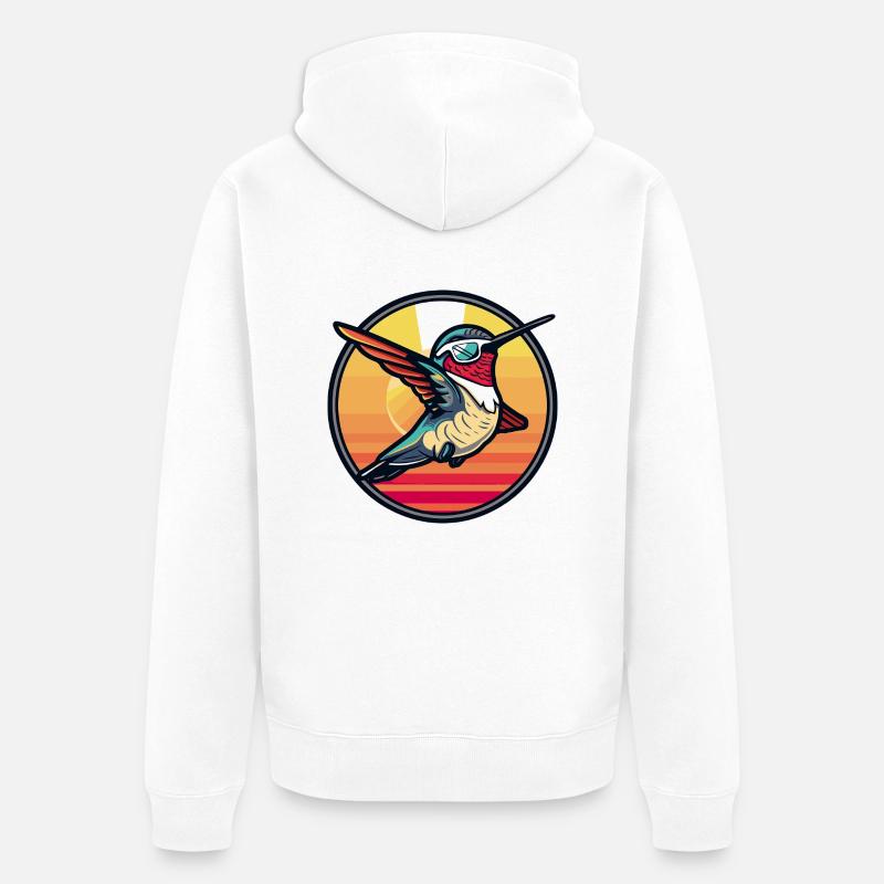 Colibri oiseau bande dessinée cool - Veste à capuche bio Premium Unisexe - blanc