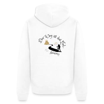 Jakobsweg - Der Weg ist das Ziel - Unisex Premium Bio Zip Hoodie - Weiß - Hinten - Thijin (182cm)