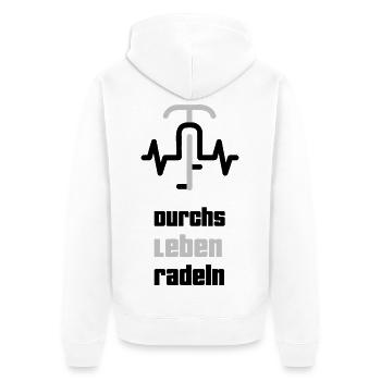 Durchs Leben Radeln - Unisex Premium Bio Zip Hoodie - Weiß - Hinten - Thijin (182cm)