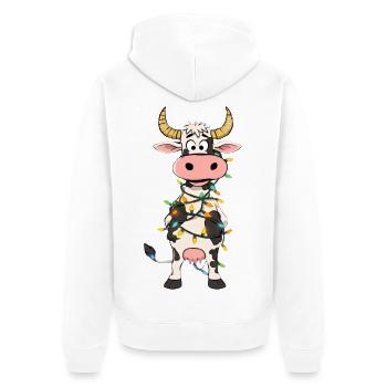 Kuh mit Lichterkette Cartoon - Unisex Premium Bio Zip Hoodie - Weiß - Hinten - Thijin (182cm)