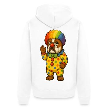 Clown-Bulldogge im farbenfrohen Kostümdesign - Unisex Premium Bio Zip Hoodie - Weiß - Hinten - Thijin (182cm)