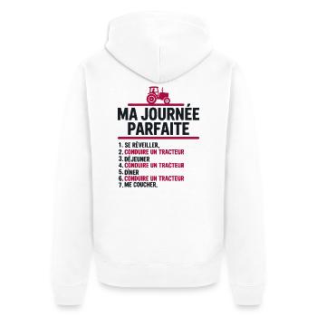 Ma journée parfaite conduire un tracteur - Veste à capuche bio Premium Unisexe - blanc - Dos - Thijin (182cm)