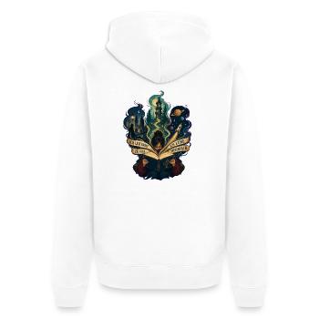 Ich lese nicht zu viel. Ich lebe mehrfach! - Unisex Premium Bio Zip Hoodie - Weiß - Hinten - Thijin (182cm)