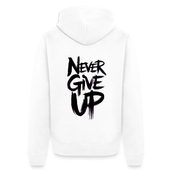 Gib niemals auf, lila Pinsel, - Unisex Premium Bio Zip Hoodie - Weiß - Hinten - Thijin (182cm)