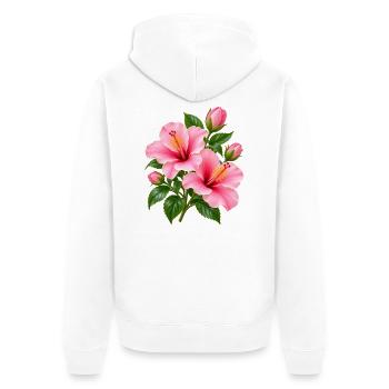 Rosa Hibiskusblüte - Unisex Premium Bio Zip Hoodie - Weiß - Hinten - Thijin (182cm)