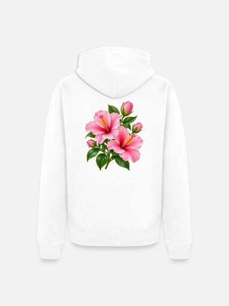 Rosa Hibiskusblüte - Unisex Premium Bio Zip Hoodie - Weiß