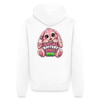 Social Battery Hoppelbunny 100% - Unisex Premium Bio Zip Hoodie - Weiß - Hinten - Thijin (182cm)