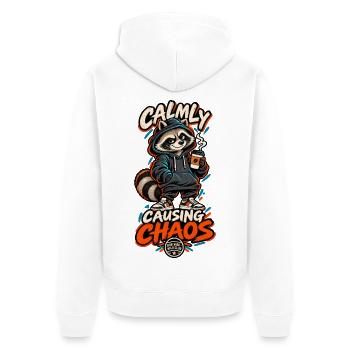 RobVibe Wild Club – Ruhig Chaos verursachen Waschbär - Unisex Premium Bio Zip Hoodie - Weiß - Hinten - Thijin (182cm)