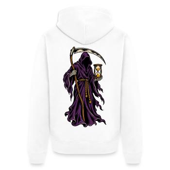 Sensenmann mit Sanduhr – Tattoo - Unisex Premium Bio Zip Hoodie - Weiß - Hinten - Thijin (182cm)