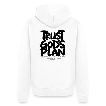 Trust God's Plan – Christlicher Glaube Römer 8,28 - Unisex Premium Bio Zip Hoodie - Weiß - Hinten - Thijin (182cm)