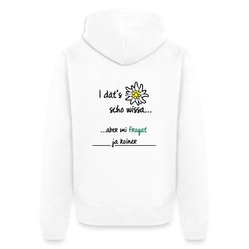 I dät's scho | Allgäu Tassen & Zubehör - Unisex Premium Bio Zip Hoodie - Weiß - Hinten - Thijin (182cm)
