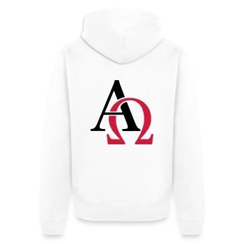 Alpha & Omega - Unisex Premium Bio Zip Hoodie - Weiß - Hinten - Thijin (182cm)