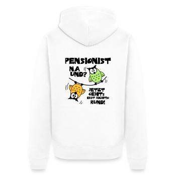 Eulen Pensionist - na und? - Unisex Premium Bio Zip Hoodie - Weiß - Hinten - Thijin (182cm)