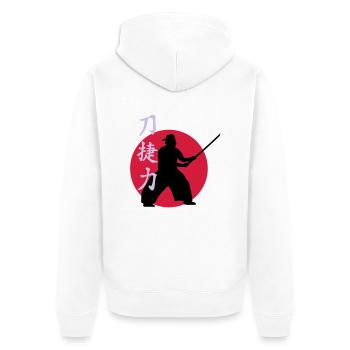 samurai_strength_victory_sword_3c - Unisex Premium Bio Zip Hoodie - Weiß - Hinten - Thijin (182cm)