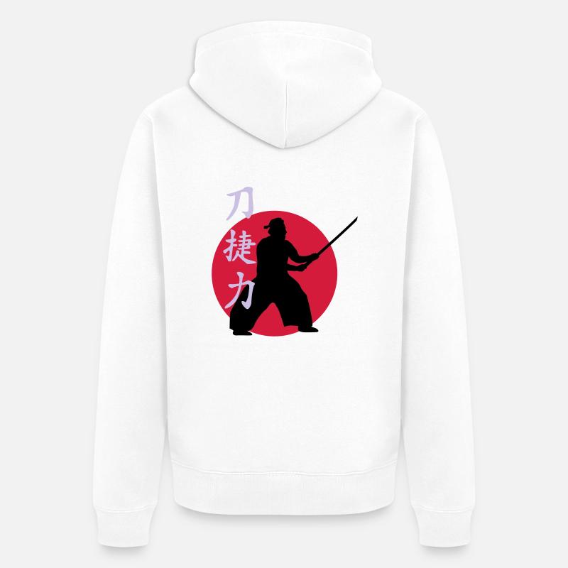 samurai_strength_victory_sword_3c - Unisex Premium Bio Zip Hoodie - Weiß