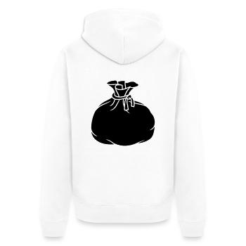 schwarz stoff beutel sack geschenk verpackt gefuel - Unisex Premium Bio Zip Hoodie - Weiß - Hinten - Thijin (182cm)
