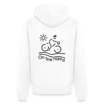 On the ro(a)d - Unisex Premium Bio Zip Hoodie - Weiß - Hinten - Thijin (182cm)