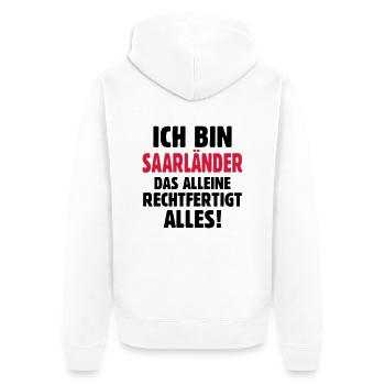 Saarländer Saar Statement Geschenk T-Shirt - Unisex Premium Bio Zip Hoodie - Weiß - Hinten - Thijin (182cm)