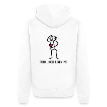 Trink doch einen mit - V2 - Unisex Premium Bio Zip Hoodie - Weiß - Hinten - Thijin (182cm)