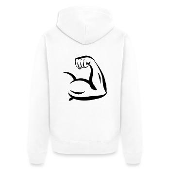 Bizeps Bodybuilder Arm - Unisex Premium Bio Zip Hoodie - Weiß - Hinten - Thijin (182cm)